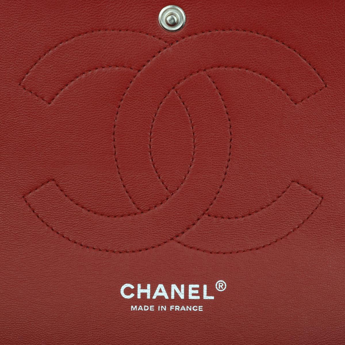 CHANEL Double Flap Jumbo Bag Red Caviar with Silver Hardware 2010 10