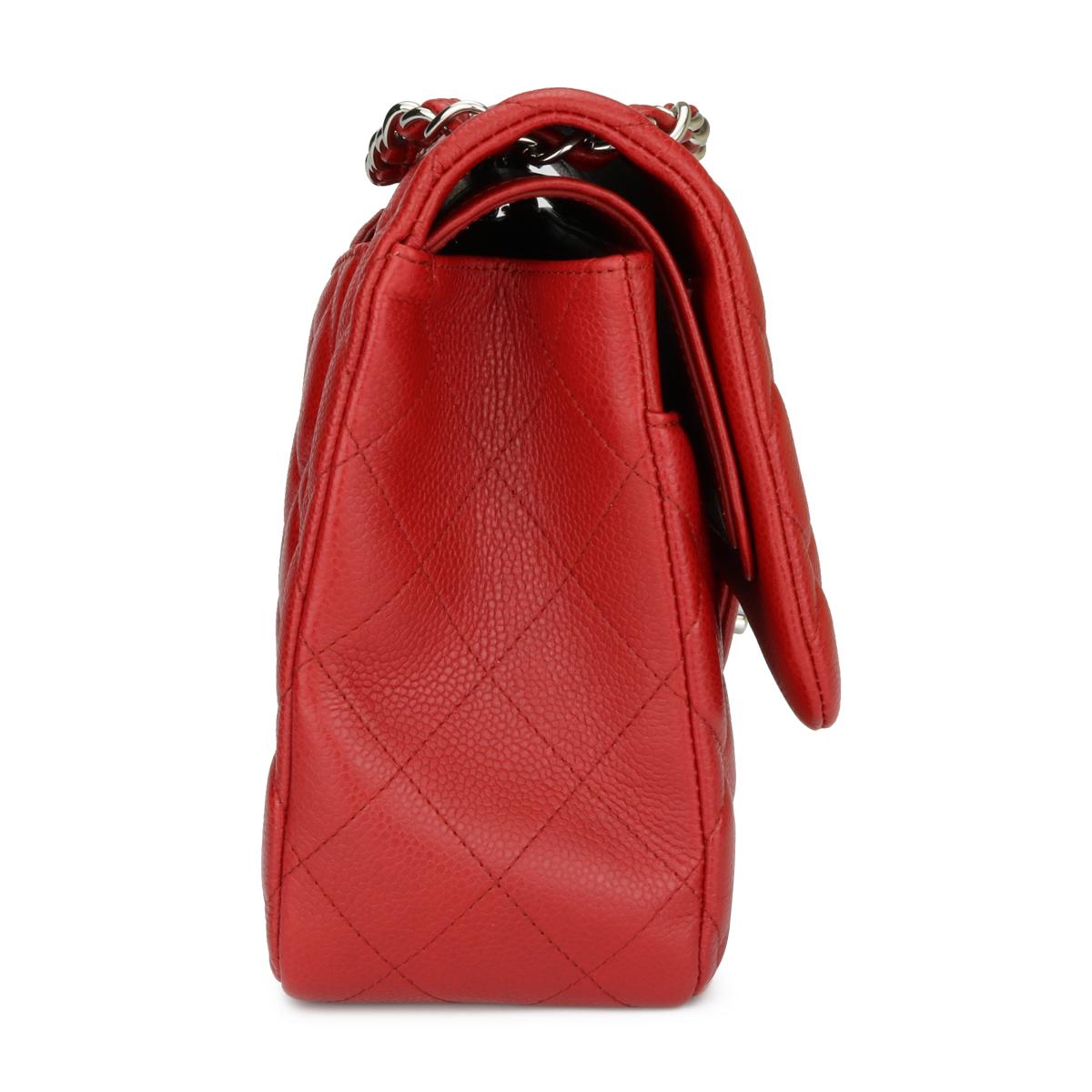 CHANEL Double Flap Jumbo Bag Red Caviar with Silver Hardware 2010 In Excellent Condition In Huddersfield, GB