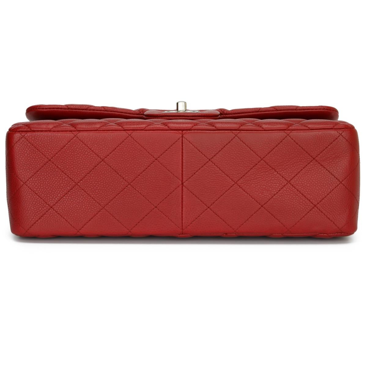 Women's or Men's CHANEL Double Flap Jumbo Bag Red Caviar with Silver Hardware 2010