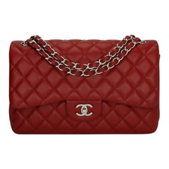 CHANEL Double Flap Jumbo Bag Red Caviar with Silver Hardware 2010