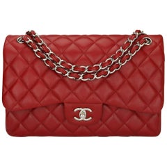 CHANEL Double Flap Jumbo Bag Red Caviar with Silver Hardware 2010