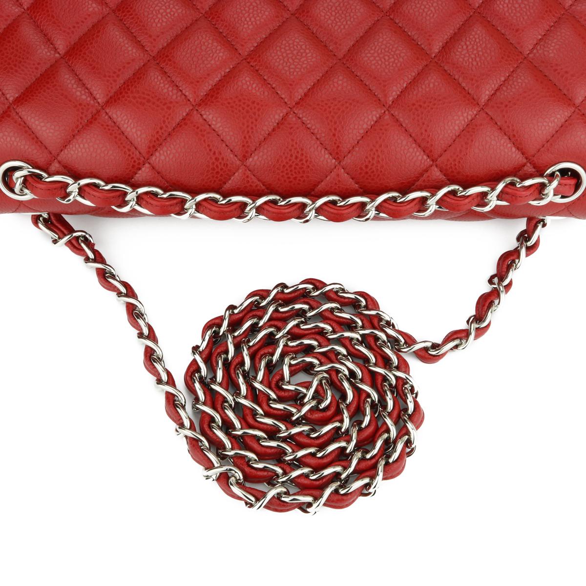 CHANEL Double Flap Jumbo Bag Red Caviar with Silver Hardware 2011 8