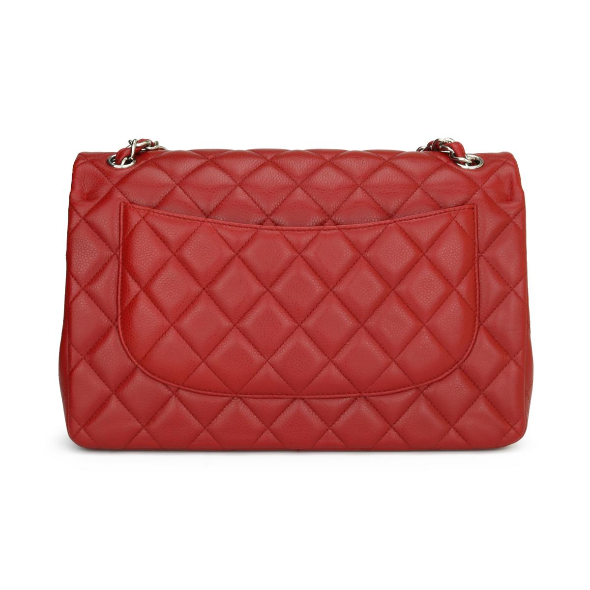CHANEL Double Flap Jumbo Bag Red Caviar with Silver Hardware 2011 In Excellent Condition In Huddersfield, GB