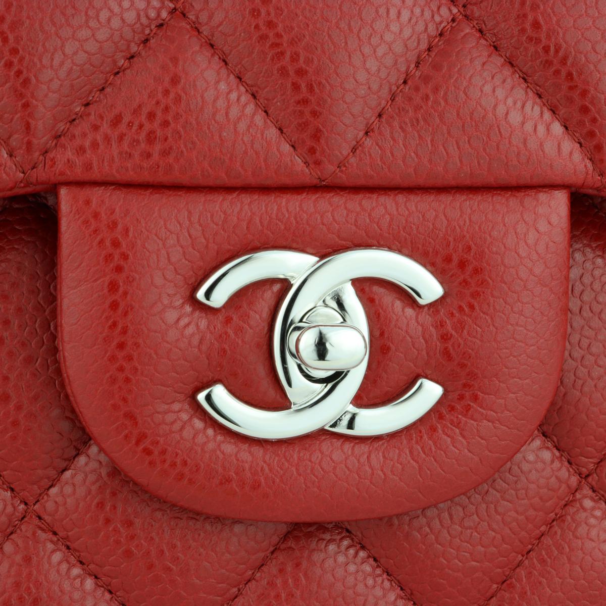 Women's or Men's CHANEL Double Flap Jumbo Bag Red Caviar with Silver Hardware 2011