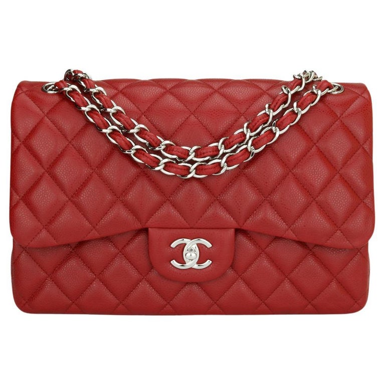 FLAP BAG JUMBO 30CM RED CAVIAR SILVER HARDWARE