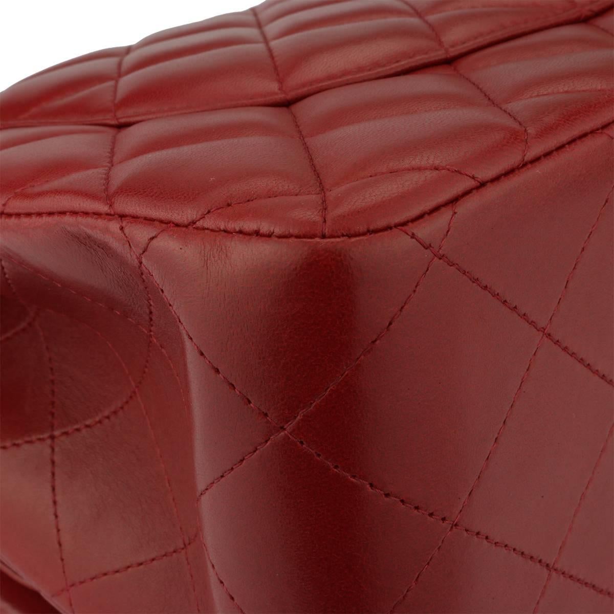 CHANEL Double Flap Jumbo Bag Red Lambskin with Light Gunmetal Hardware 2014 5