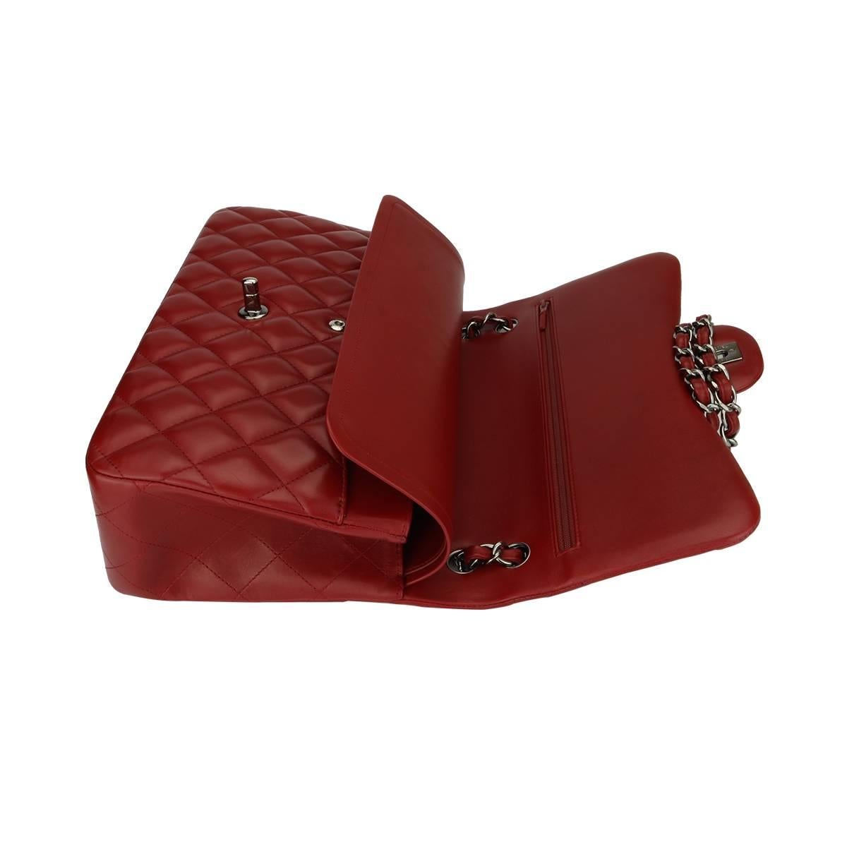 CHANEL Double Flap Jumbo Bag Red Lambskin with Light Gunmetal Hardware 2014 8