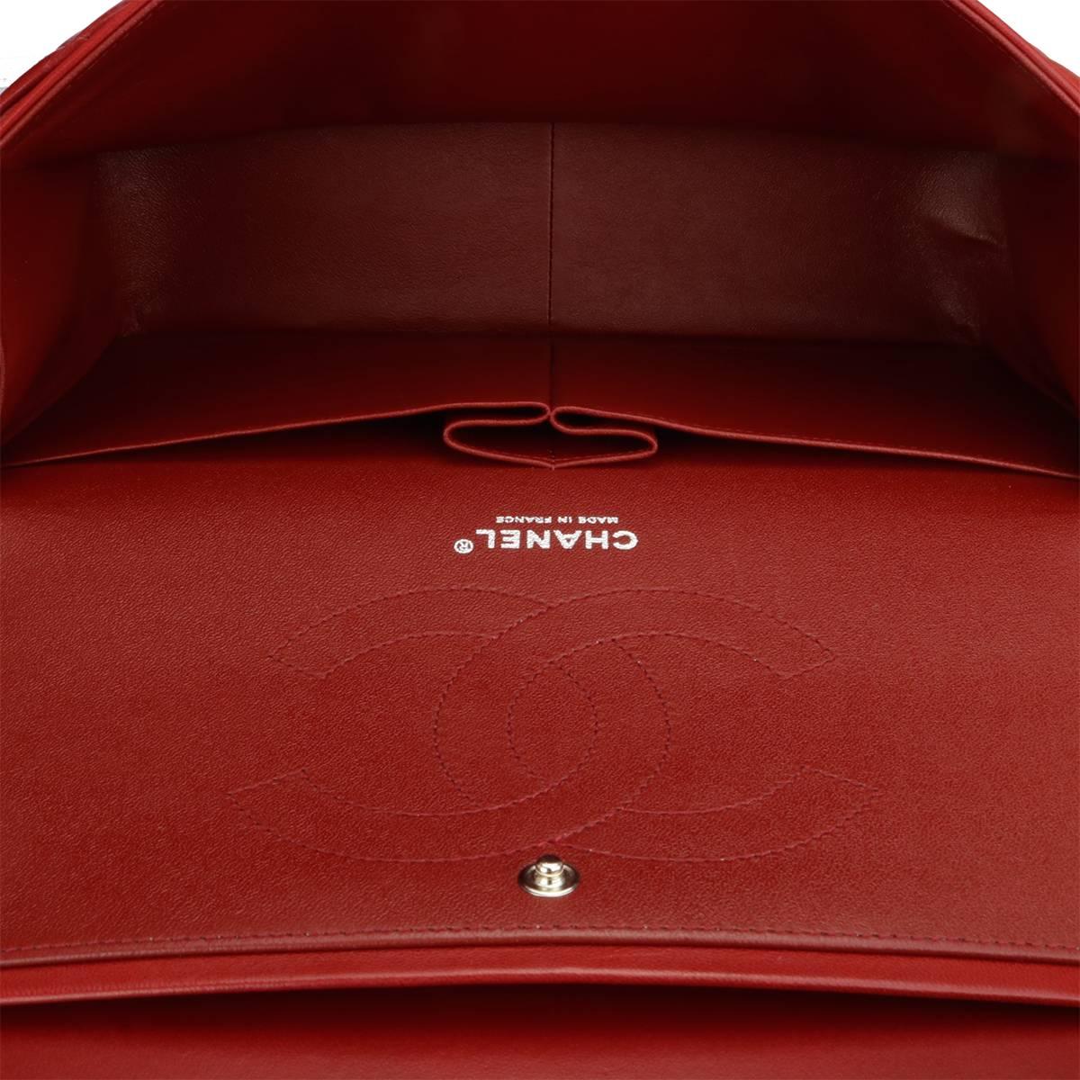 CHANEL Double Flap Jumbo Bag Red Lambskin with Light Gunmetal Hardware 2014 11
