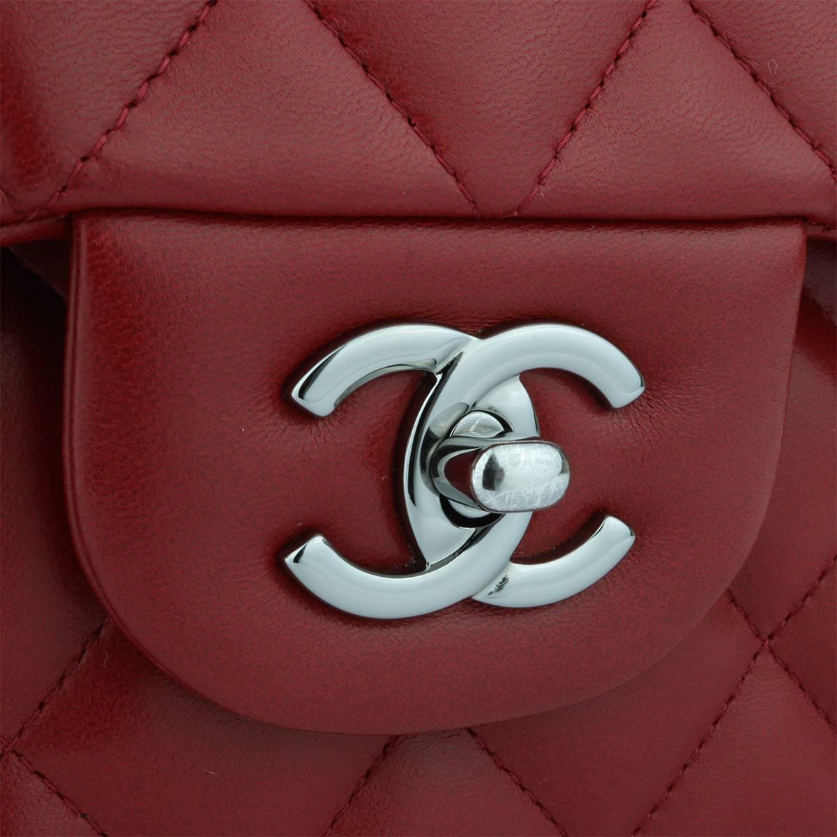 Brown CHANEL Double Flap Jumbo Bag Red Lambskin with Light Gunmetal Hardware 2014