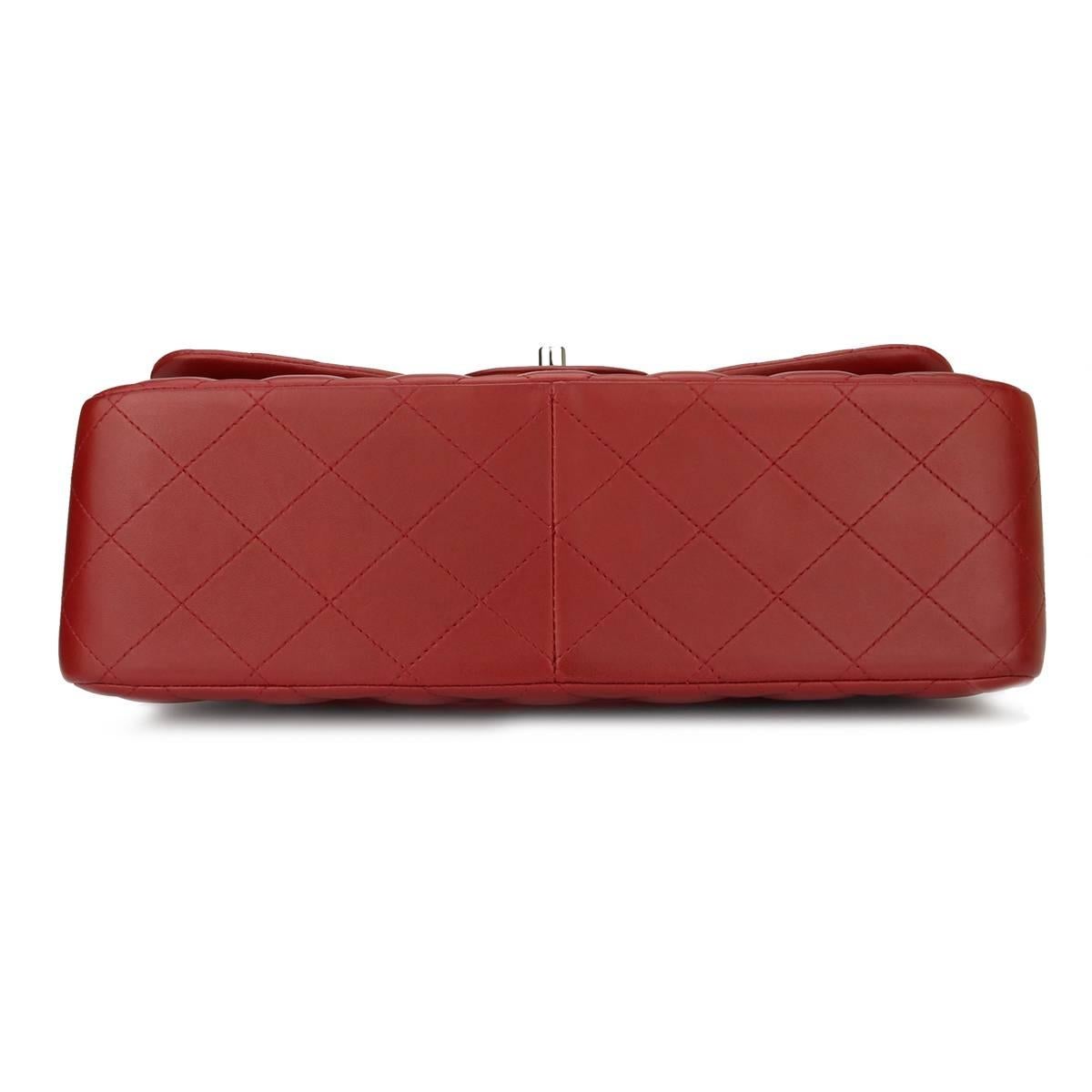 CHANEL Double Flap Jumbo Bag Red Lambskin with Light Gunmetal Hardware 2014 2