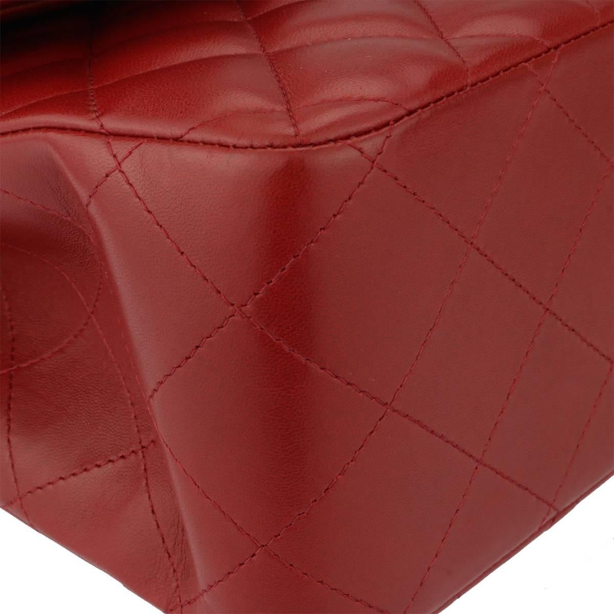 CHANEL Double Flap Jumbo Bag Red Lambskin with Light Gunmetal Hardware 2014 3