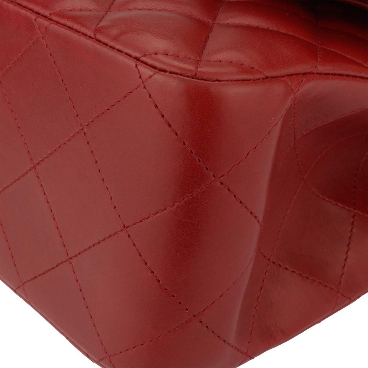 CHANEL Double Flap Jumbo Bag Red Lambskin with Light Gunmetal Hardware 2014 4