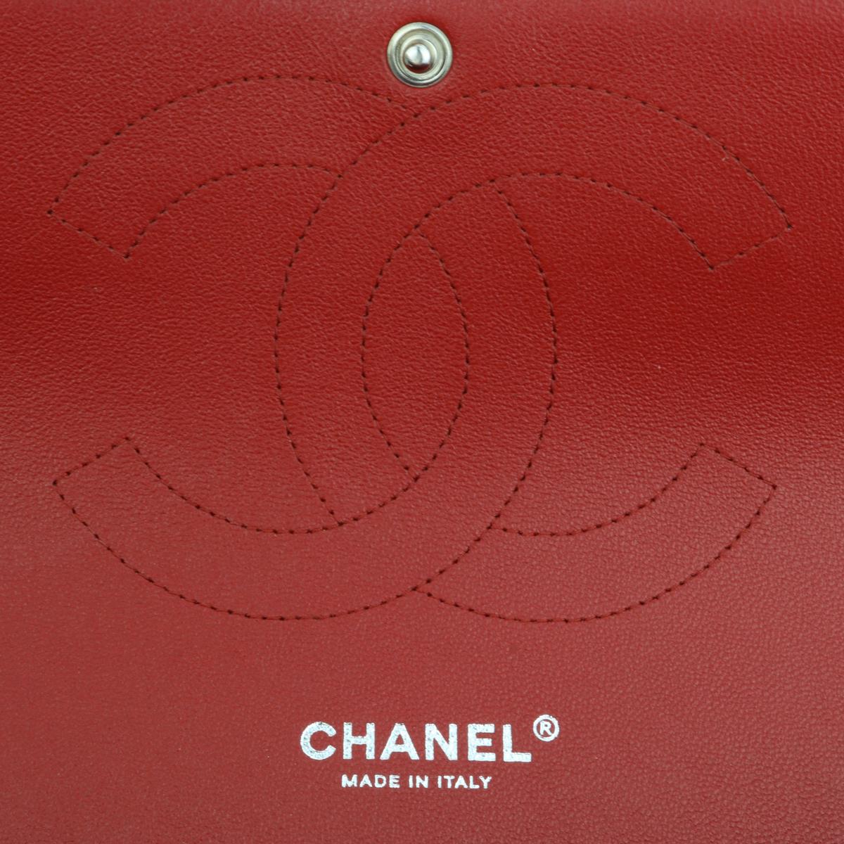 CHANEL Double Flap Jumbo Bag Red Lambskin with Silver Hardware 2013 10