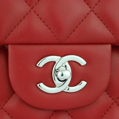 CHANEL Double Flap Jumbo Bag Red Lambskin with Silver Hardware 2013