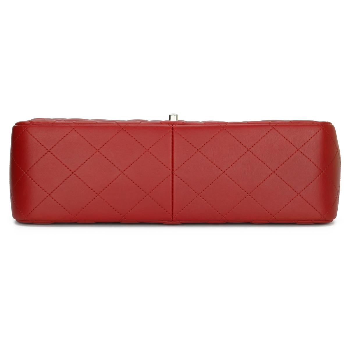 Women's or Men's CHANEL Double Flap Jumbo Bag Red Lambskin with Silver Hardware 2013