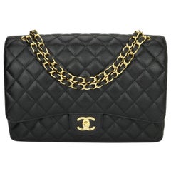 CHANEL Double Flap Maxi Bag Black Caviar with Gold Hardware 2011