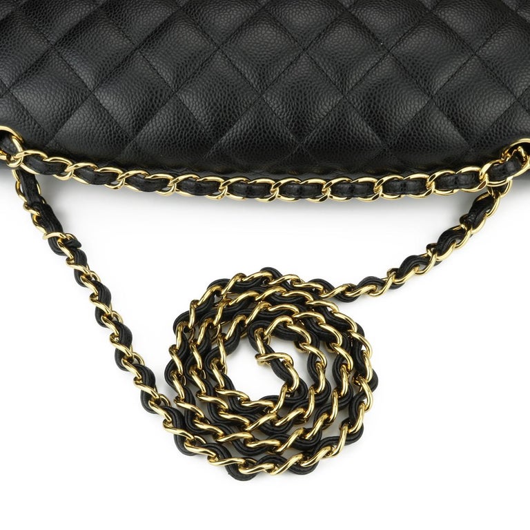 CHANEL Double Flap Maxi Bag Black Caviar with Gold Hardware 2018 For Sale 8