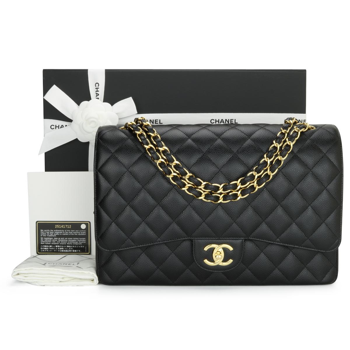CHANEL Classic Double Flap Maxi Bag Black Caviar with Gold Hardware 2018.

This stunning bag is in never worn condition, the bag still holds its original shape, and the hardware is still very shiny.

- Exterior Condition: Never worn condition.