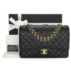 CHANEL Double Flap Maxi Bag Black Caviar with Gold Hardware 2018