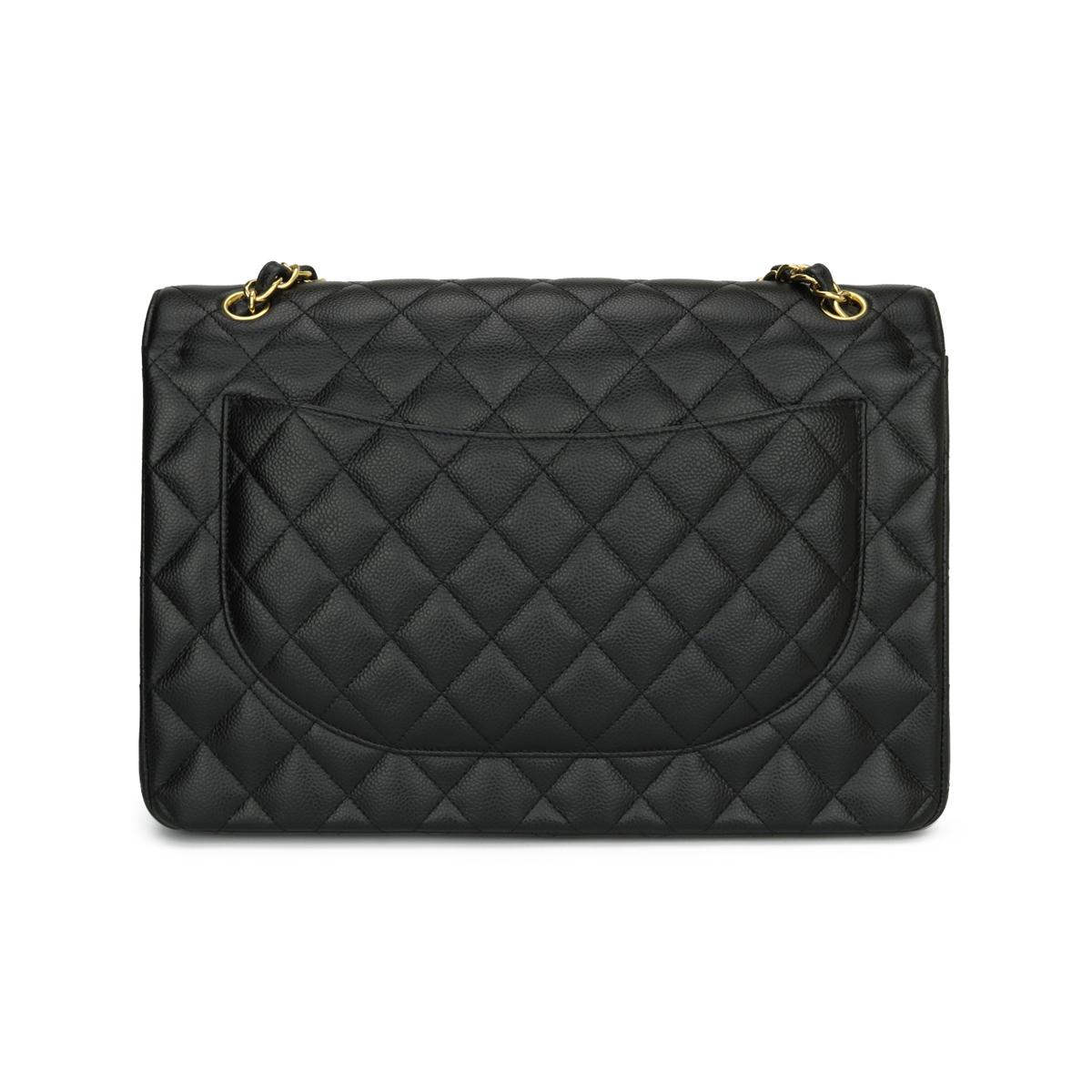 CHANEL Double Flap Maxi Bag Black Caviar with Gold Hardware 2018 In Excellent Condition In Huddersfield, GB