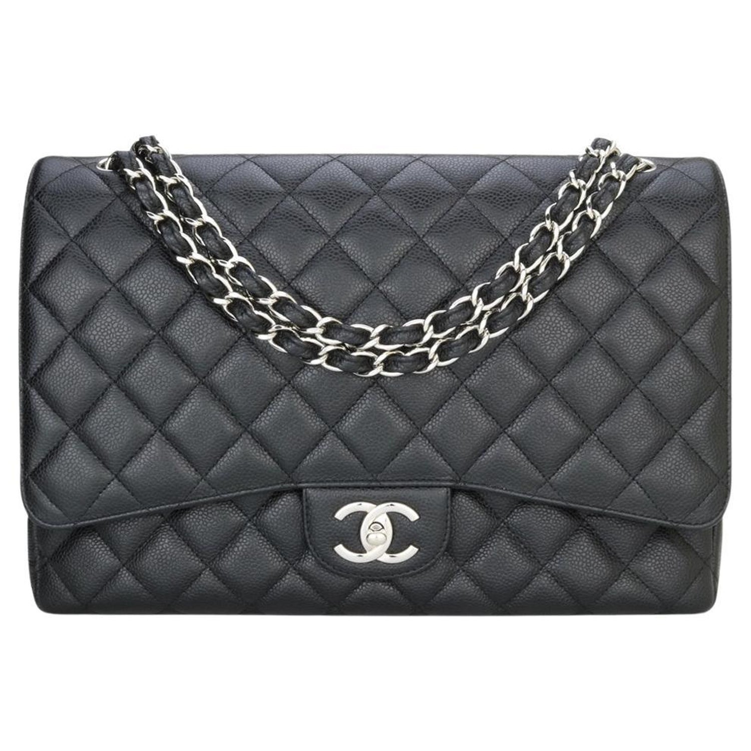 CHANEL Single Flap Jumbo Bag Black Caviar with Gold Hardware 2010 For Sale  at 1stDibs