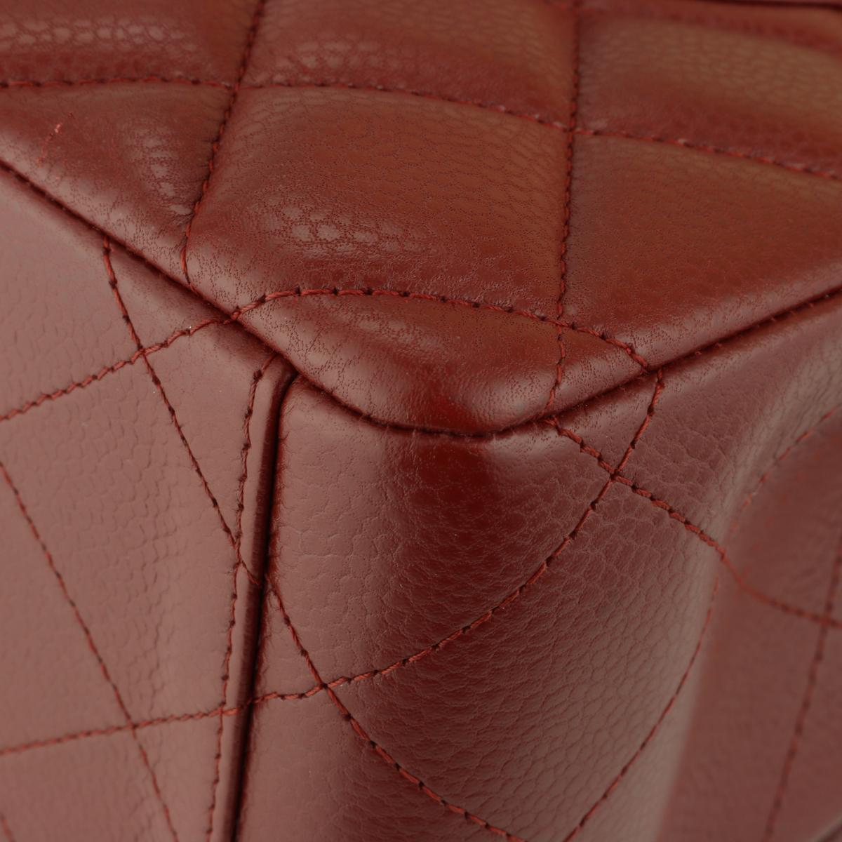 CHANEL Double Flap Maxi Bag Dark Red Burgundy Caviar with Silver Hardware 2011 3