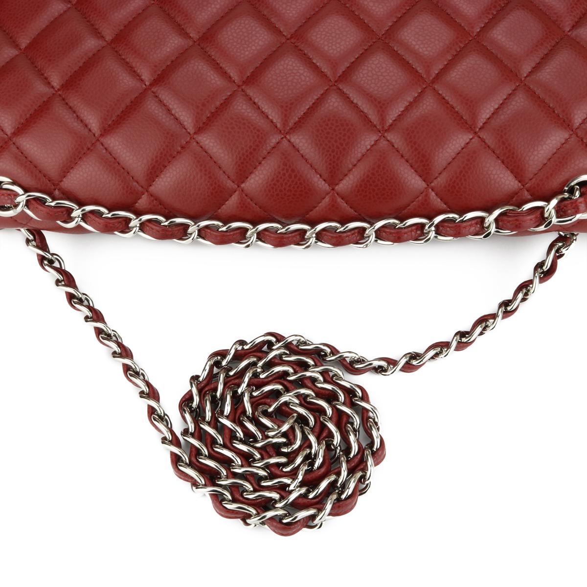 CHANEL Double Flap Maxi Bag Dark Red Burgundy Caviar with Silver Hardware 2011 4