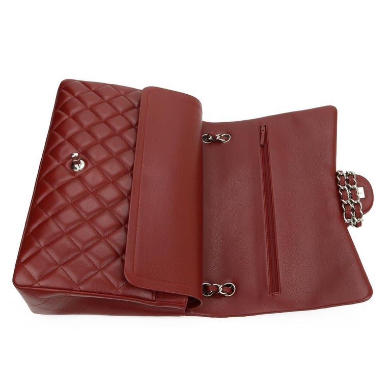 CHANEL Double Flap Maxi Bag Dark Red Burgundy Caviar with Silver Hardware  2011 at 1stDibs