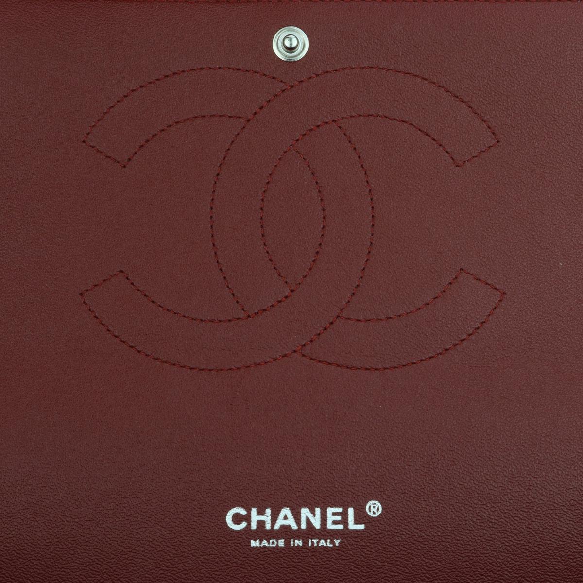CHANEL Double Flap Maxi Bag Dark Red Burgundy Caviar with Silver Hardware 2011 9