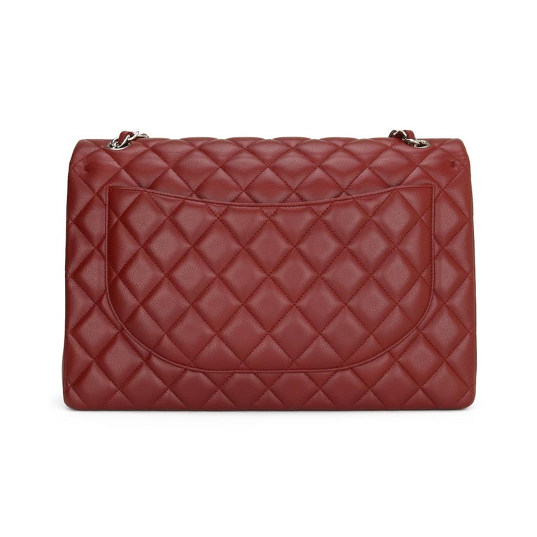 CHANEL Double Flap Maxi Bag Dark Red Burgundy Caviar with Silver Hardware  2011 at 1stDibs