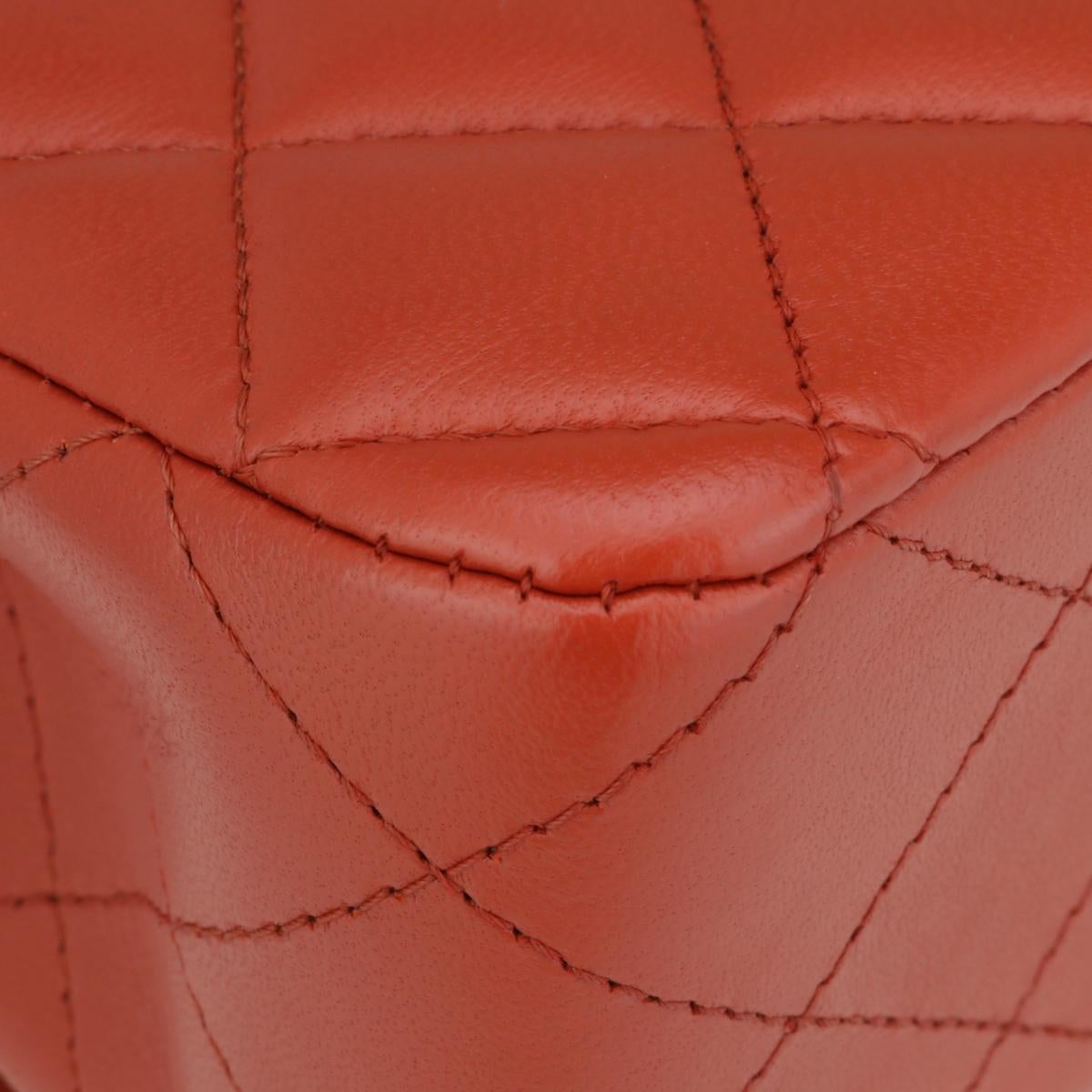 CHANEL Double Flap Medium Bag Brick Red Brown Lambskin Gold Hardware 2021 For Sale 6