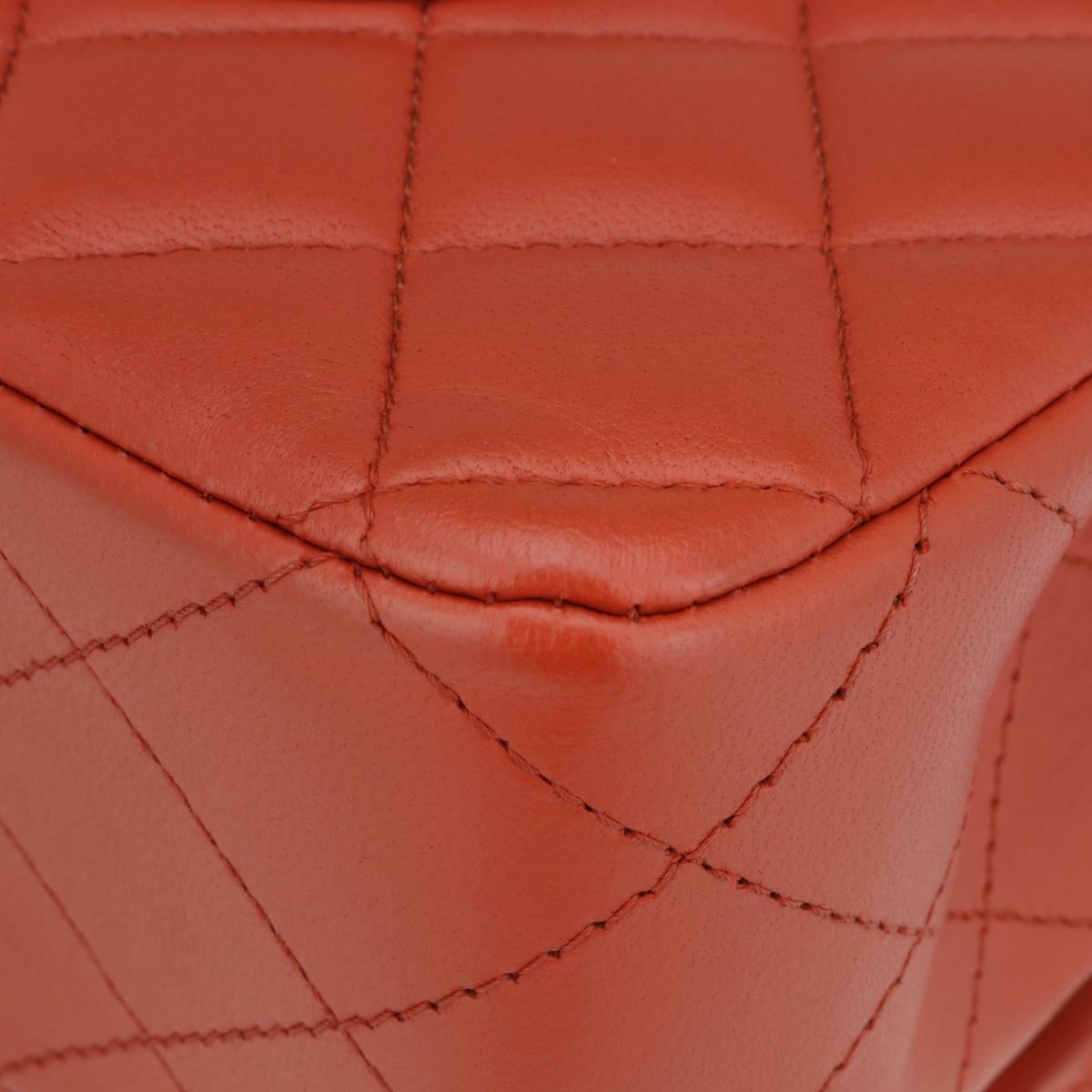 CHANEL Double Flap Medium Bag Brick Red Brown Lambskin Gold Hardware 2021 For Sale 7