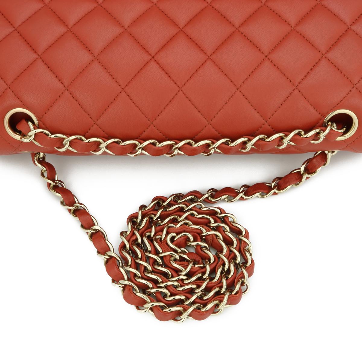 CHANEL Double Flap Medium Bag Brick Red Brown Lambskin Gold Hardware 2021 For Sale 8