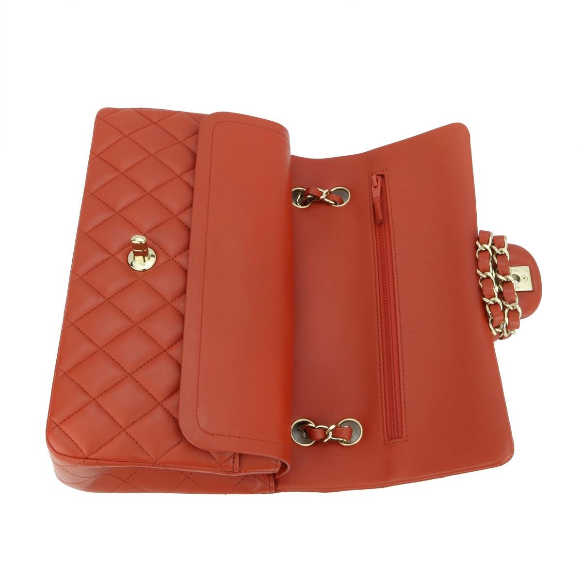 CHANEL Double Flap Medium Bag Brick Red Brown Lambskin Gold Hardware 2021 For Sale 9