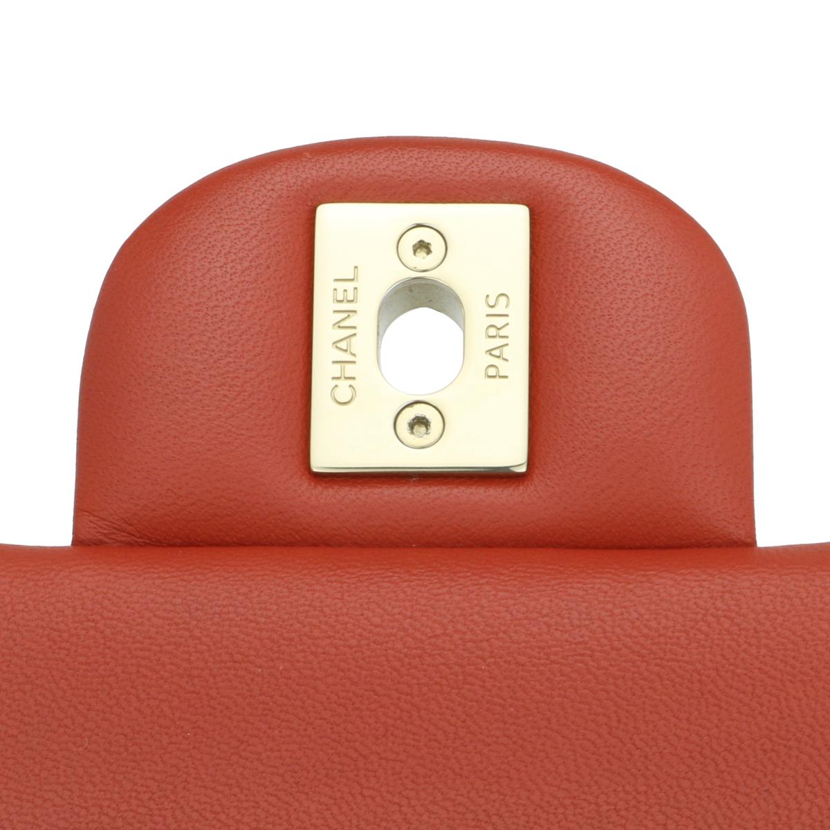 CHANEL Double Flap Medium Bag Brick Red Brown Lambskin Gold Hardware 2021 For Sale 10