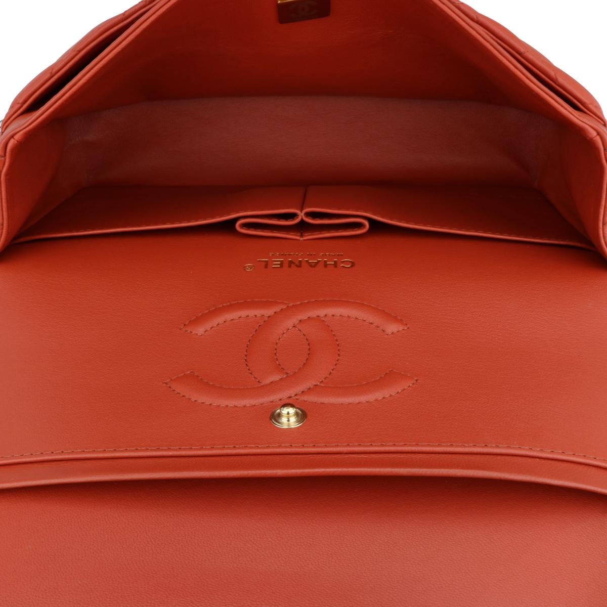 CHANEL Double Flap Medium Bag Brick Red Brown Lambskin Gold Hardware 2021 For Sale 12