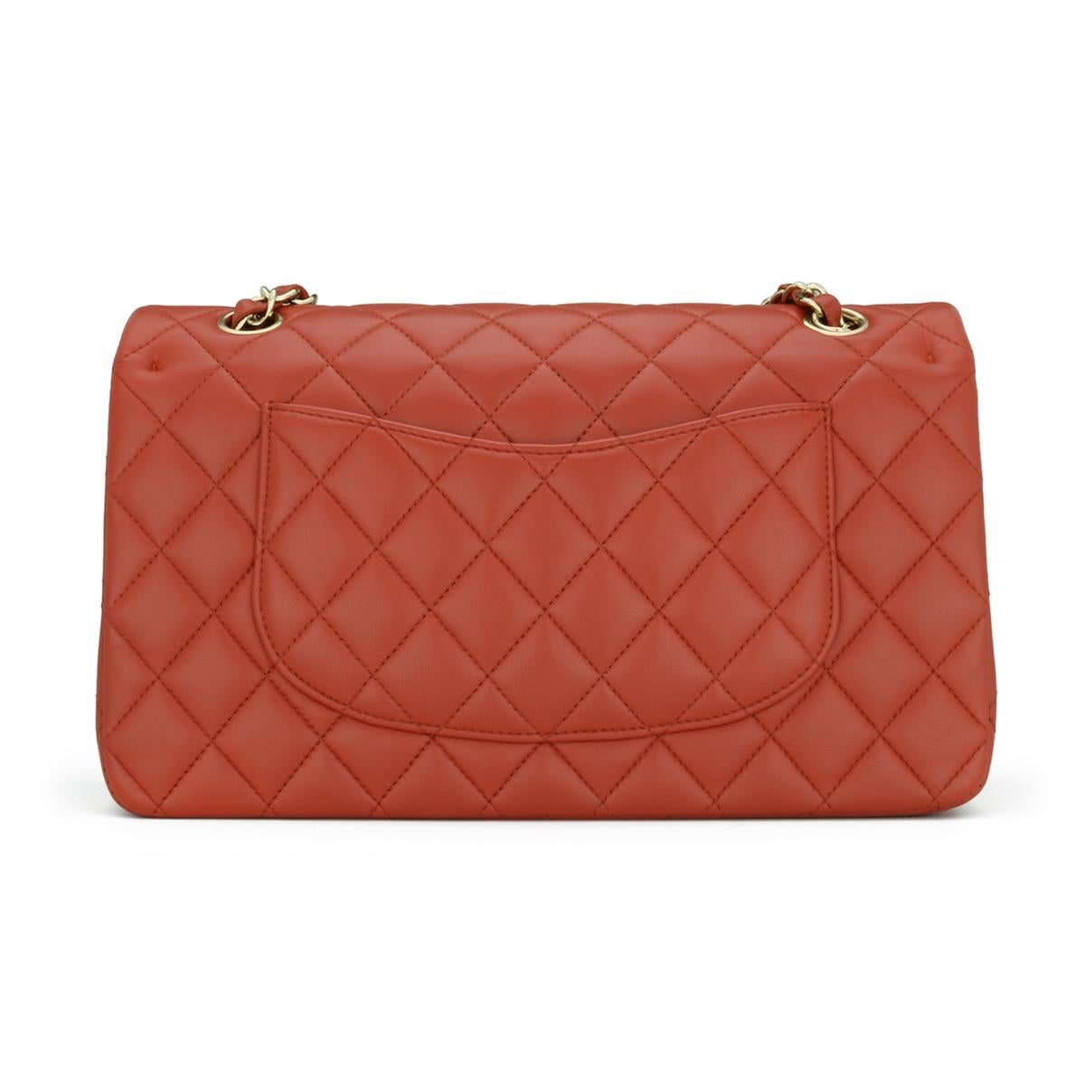 CHANEL Double Flap Medium Bag Brick Red Brown Lambskin Gold Hardware 2021 In Excellent Condition For Sale In Huddersfield, GB