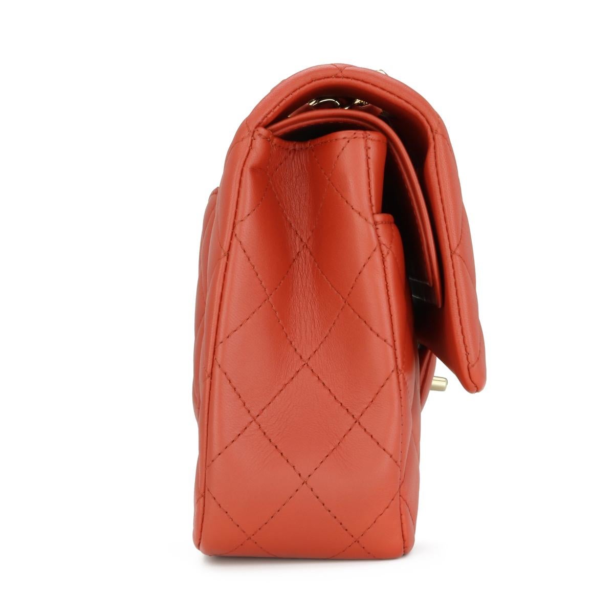 CHANEL Double Flap Medium Bag Brick Red Brown Lambskin Gold Hardware 2021 For Sale 2