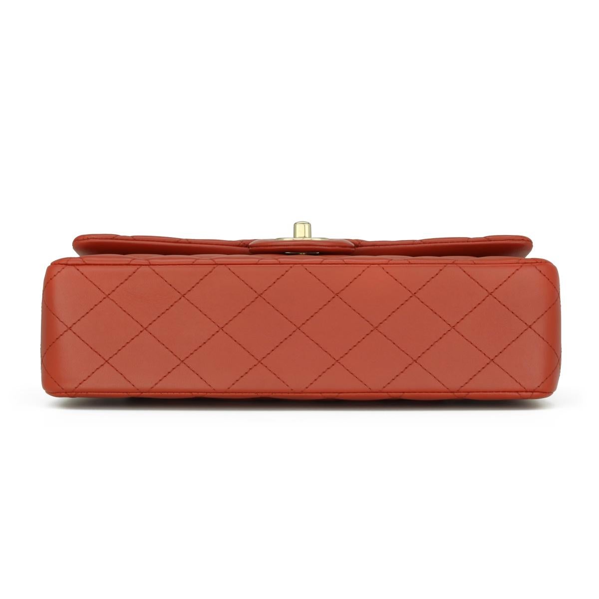 CHANEL Double Flap Medium Bag Brick Red Brown Lambskin Gold Hardware 2021 For Sale 3