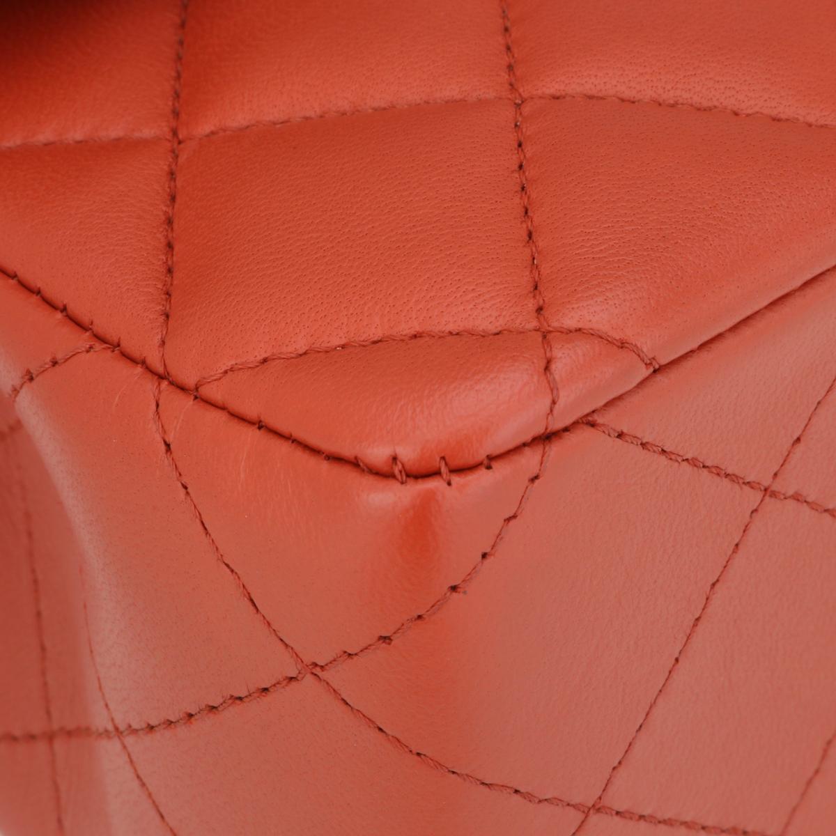 CHANEL Double Flap Medium Bag Brick Red Brown Lambskin Gold Hardware 2021 For Sale 4