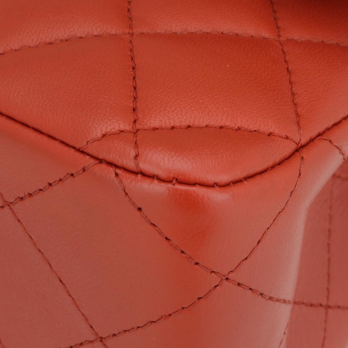 CHANEL Double Flap Medium Bag Brick Red Brown Lambskin Gold Hardware 2021 For Sale 5