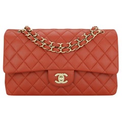 CHANEL Bolso Doble Solapa Mediano Rojo Ladrillo Marrón Piel de Cordero Herrajes Dorados 2021