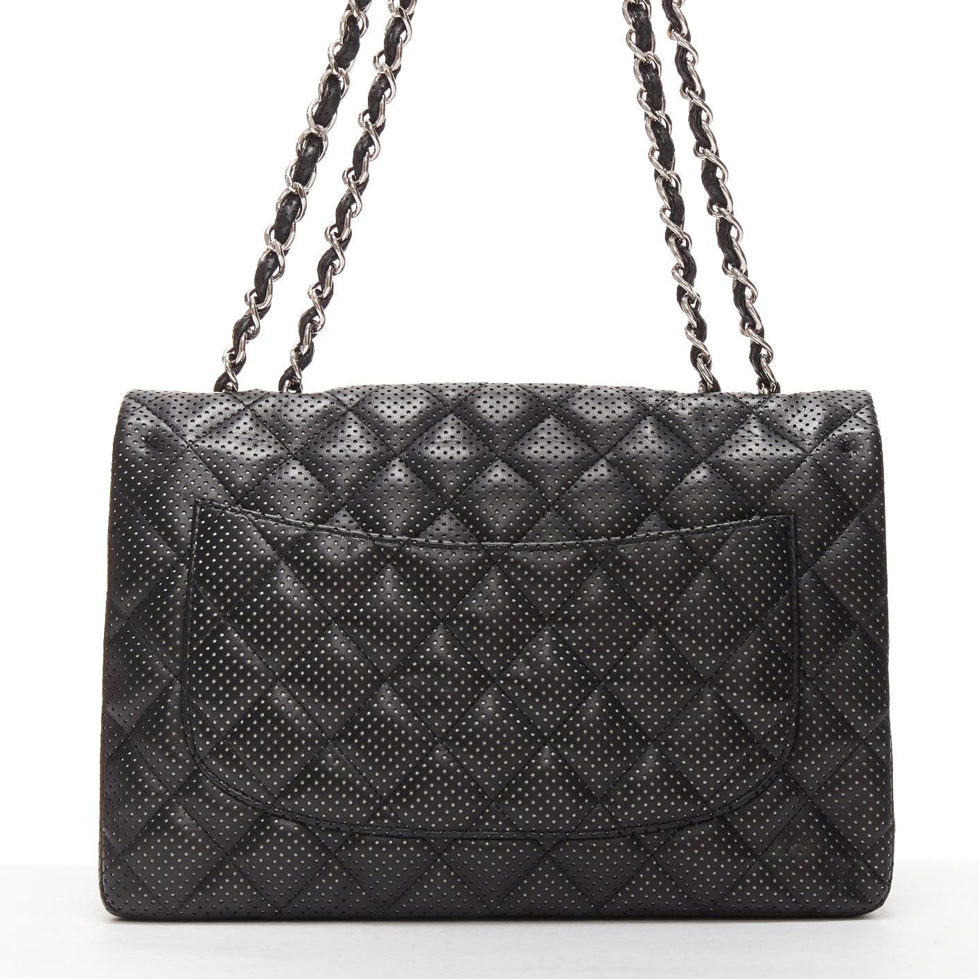 Women's CHANEL Double Flap Medium perforated quilted lambskin silver CC logo chain bag