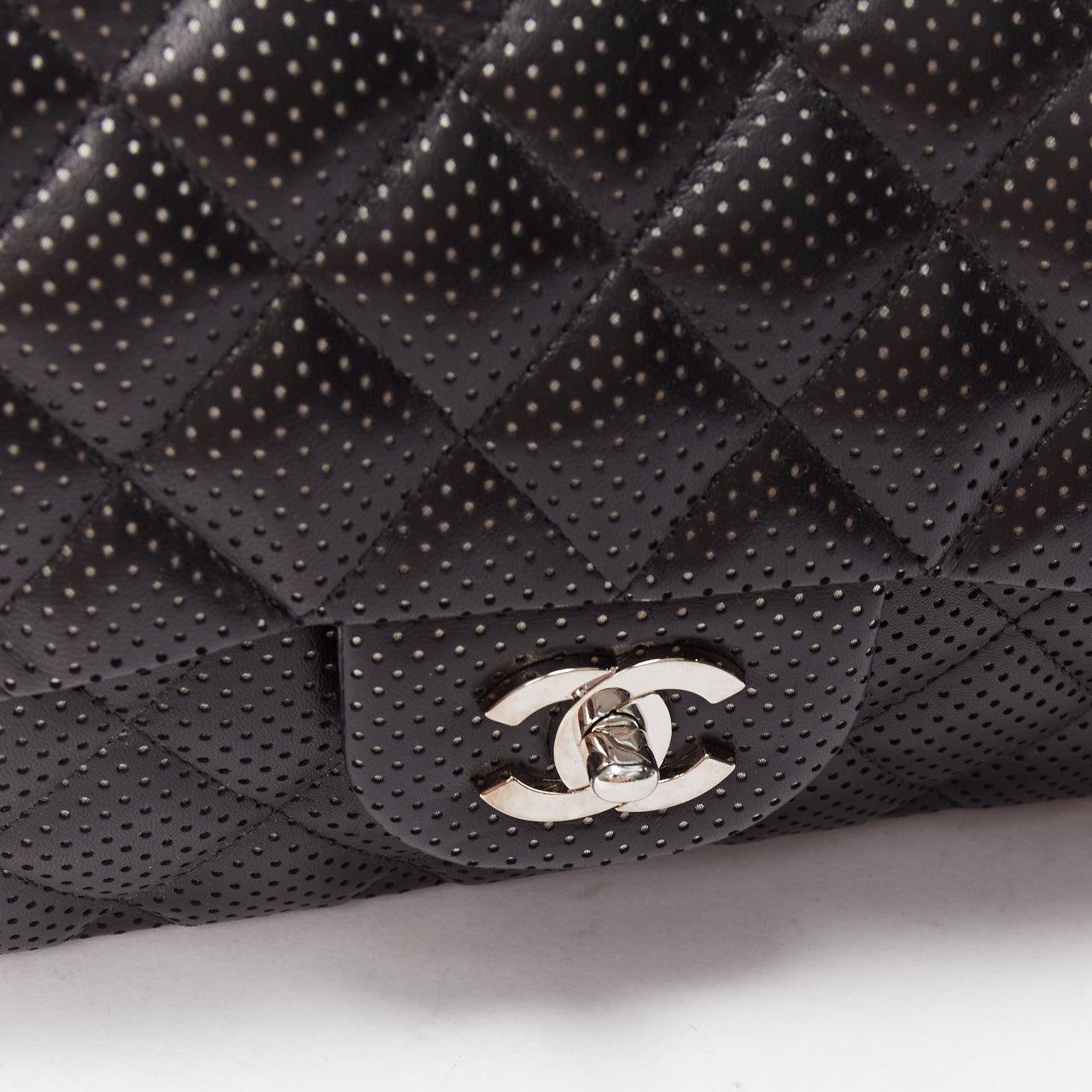 CHANEL Double Flap Medium perforated quilted lambskin silver CC logo chain bag 2