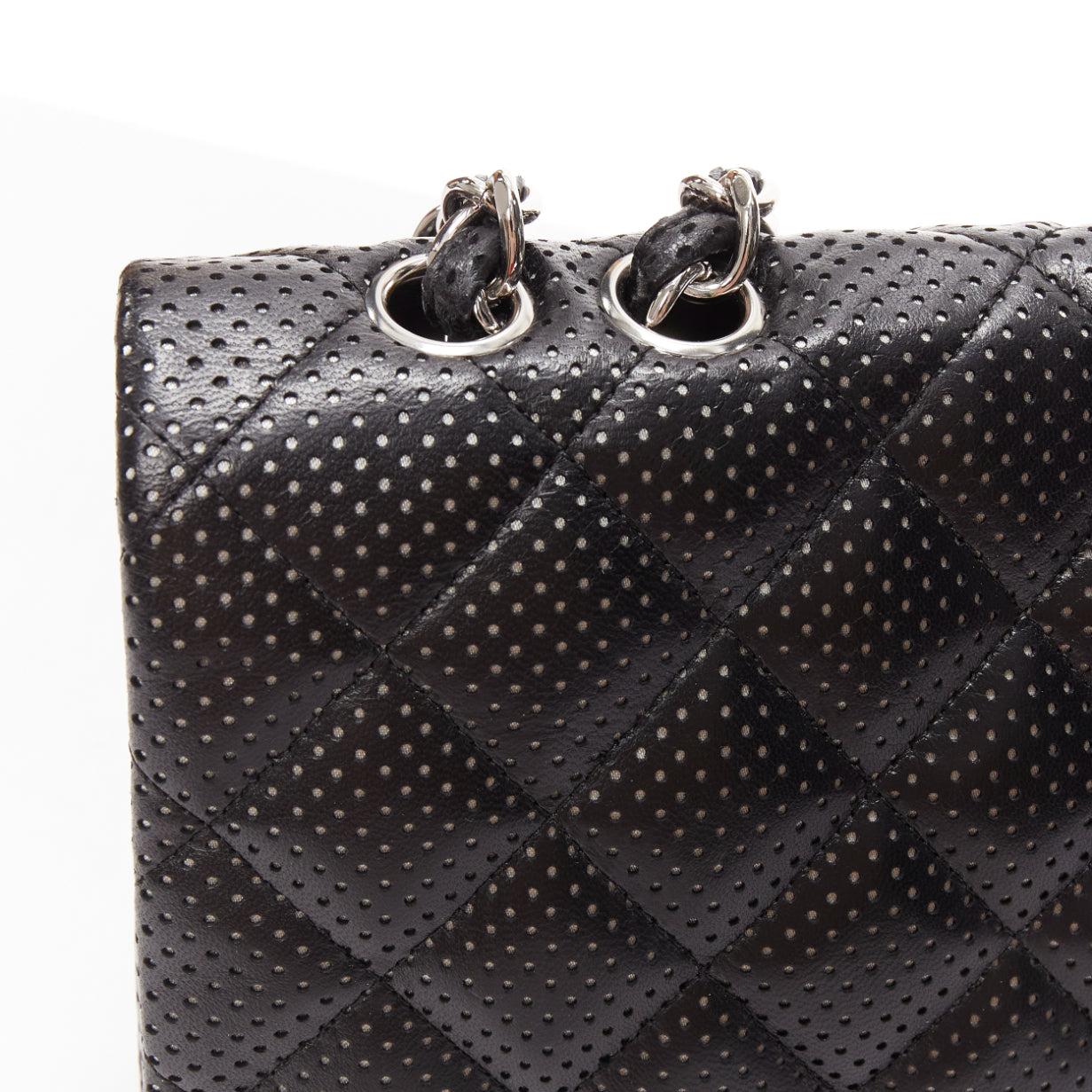 CHANEL Double Flap Medium perforated quilted lambskin silver CC logo chain bag 3