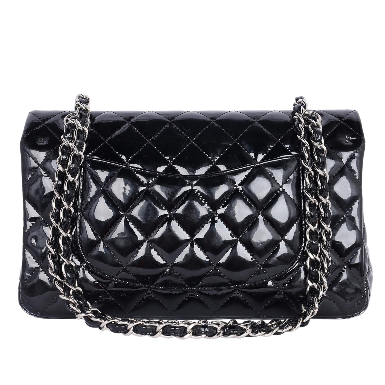 Women's Chanel Double Flap Patent Leather Shoulder Bag Black