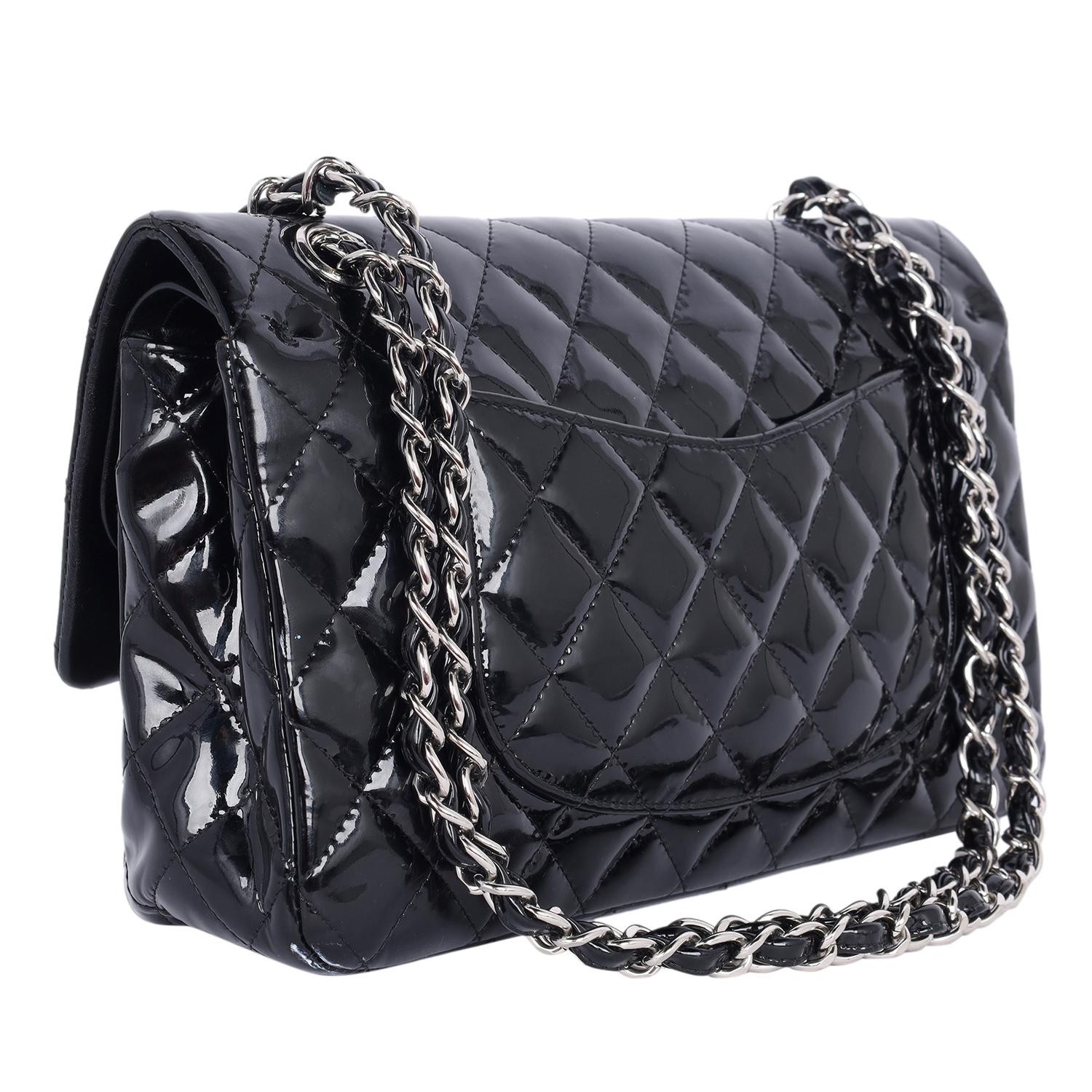Chanel Double Flap Patent Leather Shoulder Bag Black For Sale 1