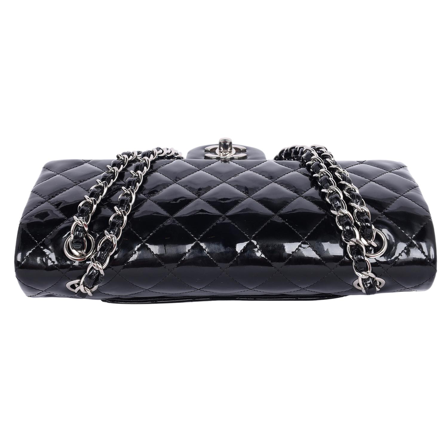 Chanel Double Flap Patent Leather Shoulder Bag Black For Sale 4