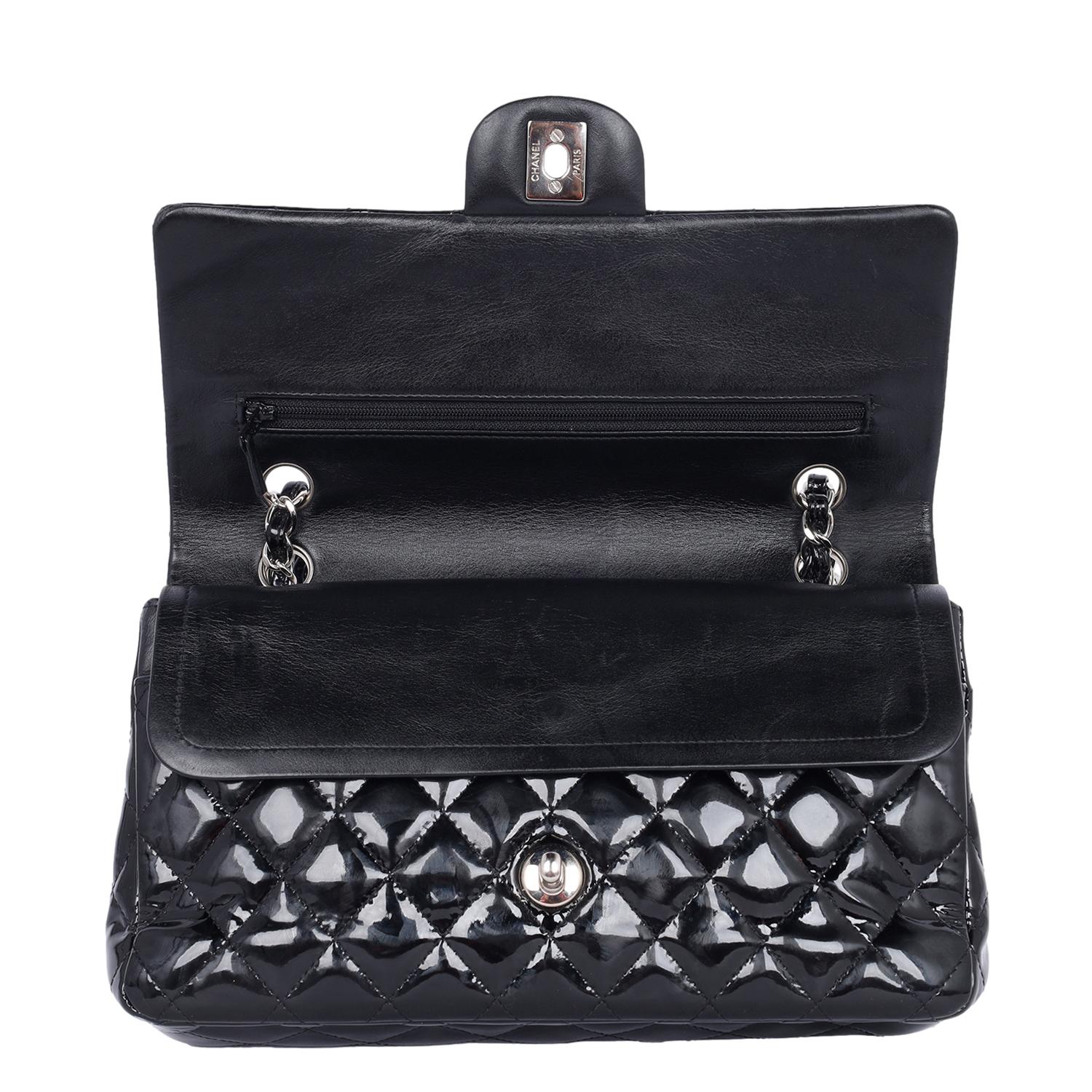 Chanel Double Flap Patent Leather Shoulder Bag Black For Sale 5