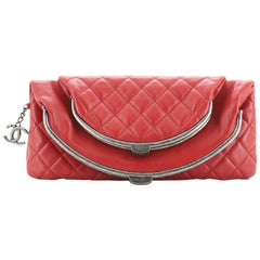 Chanel Double Kisslock Fold Over Clutch Quilted Leather Medium